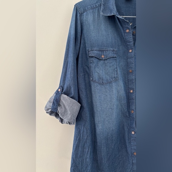 Women's XL‎ Embroidered Flower Denim Snap Button Up English Country Side Garden - Picture 10 of 13